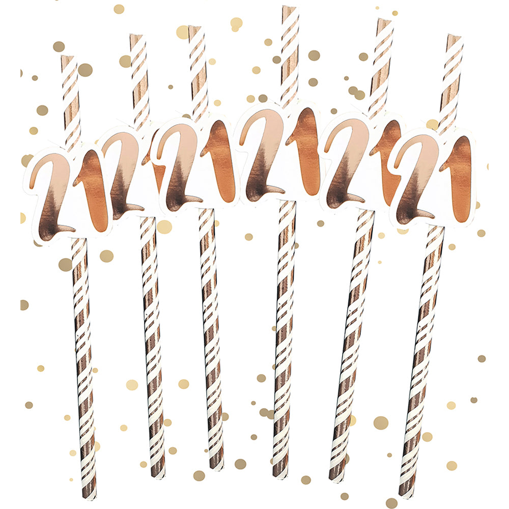 Rose Gold 21st Birthday Straws