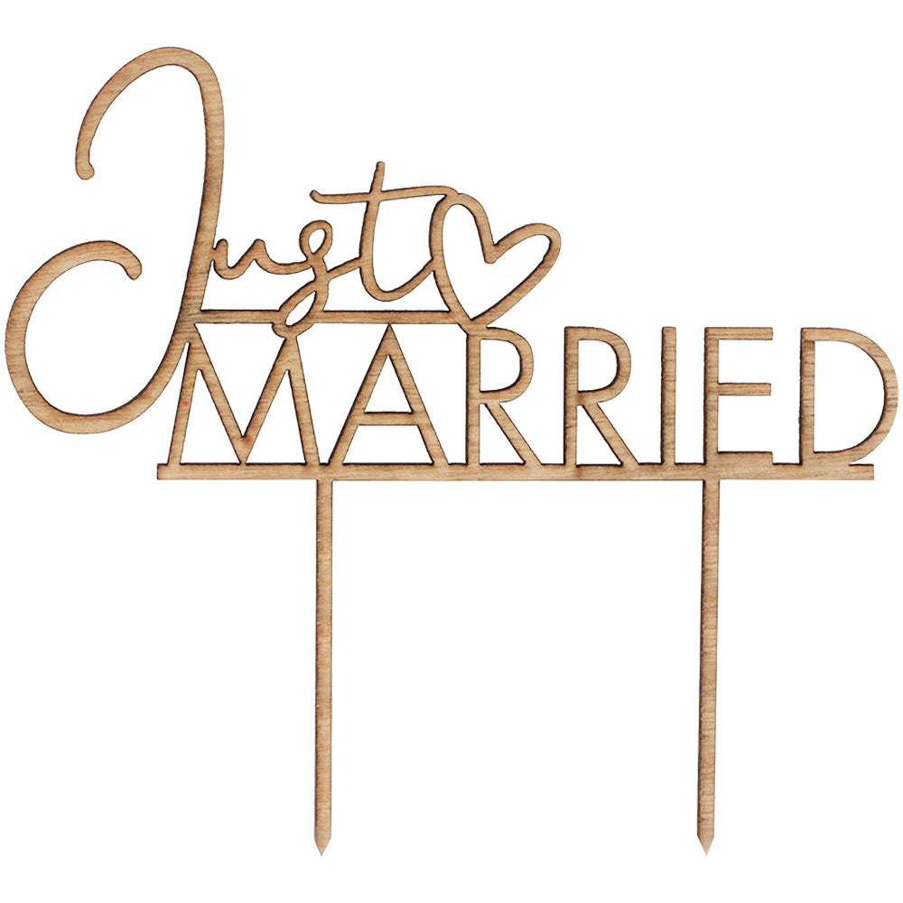 Wooden Just Married Cake Topper
