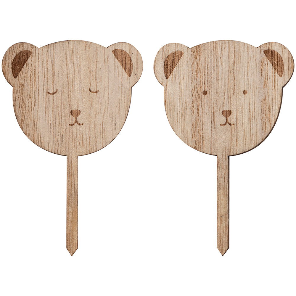 Wooden Teddy Bear Baby Shower Cupcake Toppers