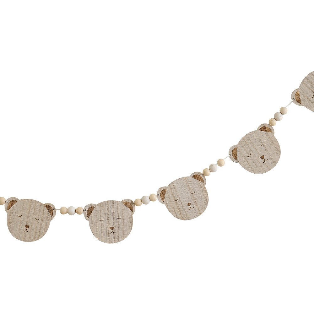 Wooden Teddy Face Baby Shower Bunting
