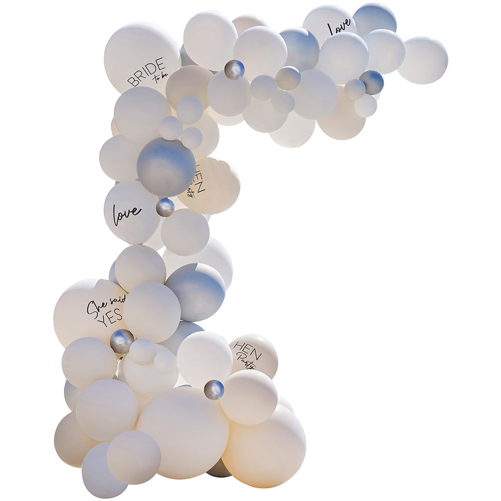White & Silver Hen Party Balloon Arch Kit