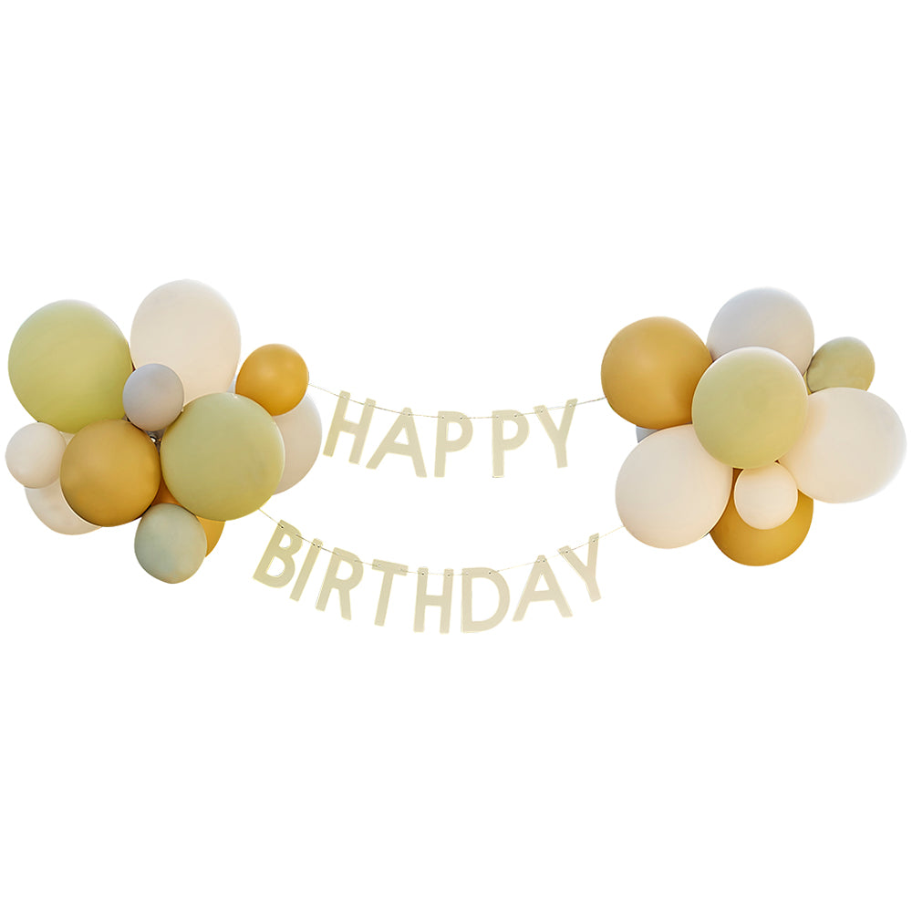 Green, Grey, Sand & Gold Chrome Happy Birthday Balloon Bunting
