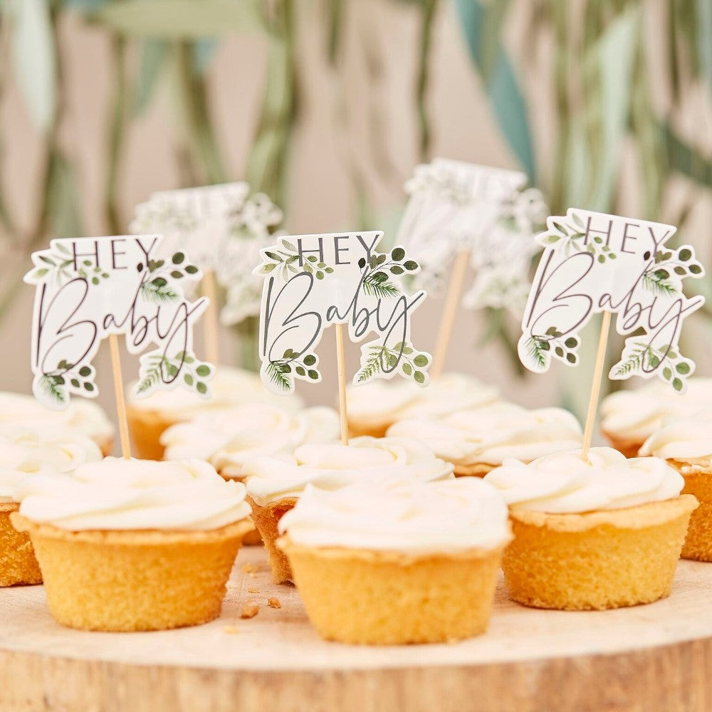 Hey Baby Shower Cupcake Toppers - Ginger Ray - Party Touches