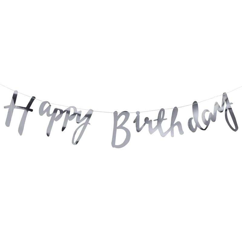 Silver Happy Birthday Banner Bunting - Ginger Ray - Party Touches