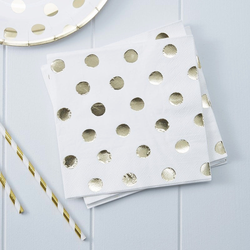 Gold Foiled Polka Dot Paper Napkins - Ginger Ray - Party Touches