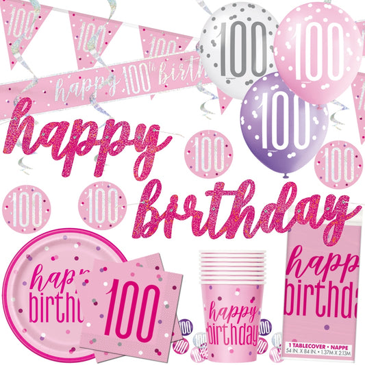 Glitz Pink 100th Birthday Decorations & Tableware
