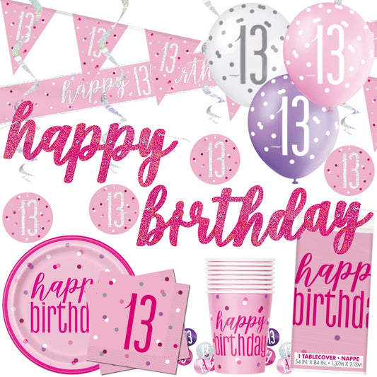 Glitz Pink 13th Birthday Decorations & Tableware