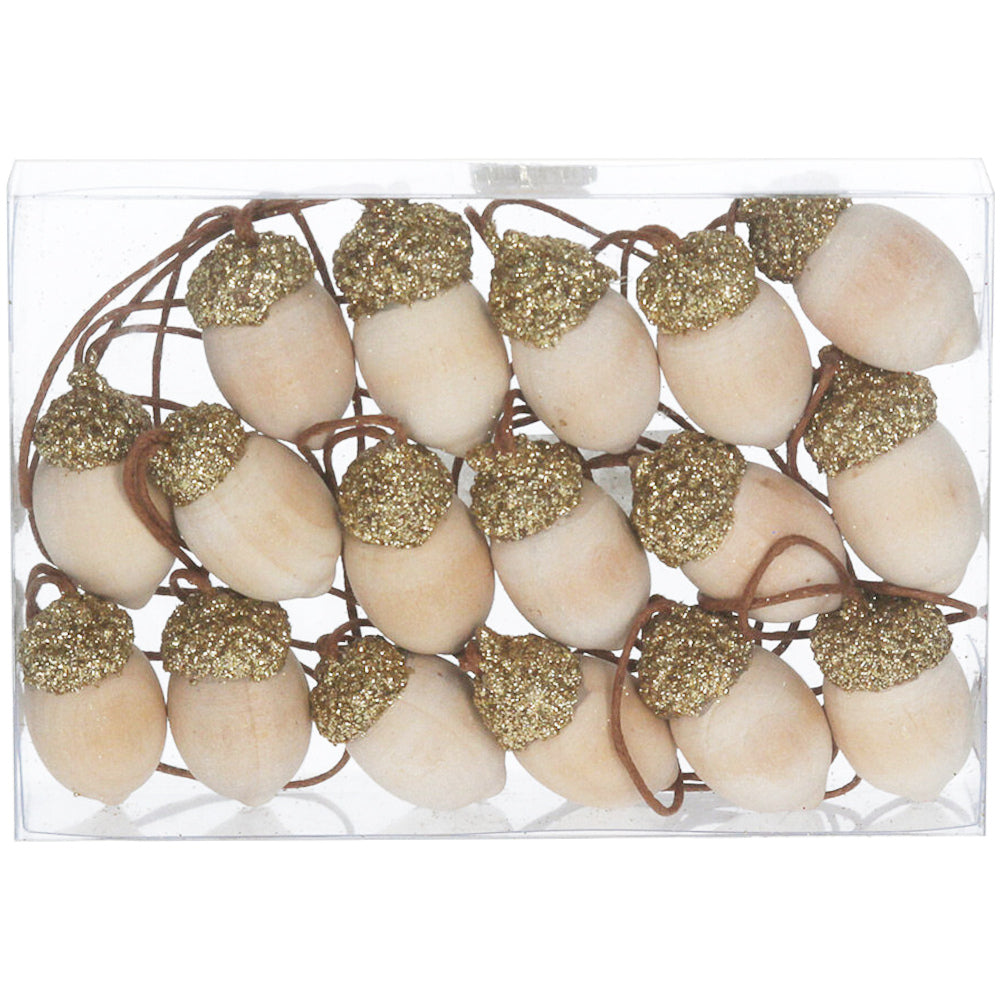 Wooden Gold Glitter Acorn Hanging Decorations