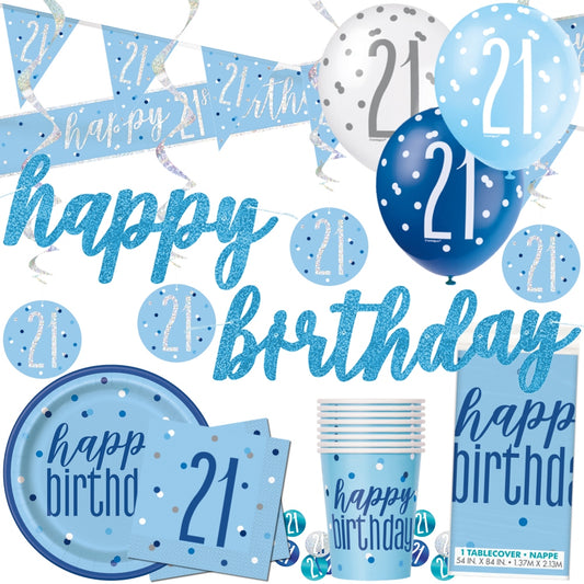 Glitz Blue 21st Birthday Decorations & Tableware