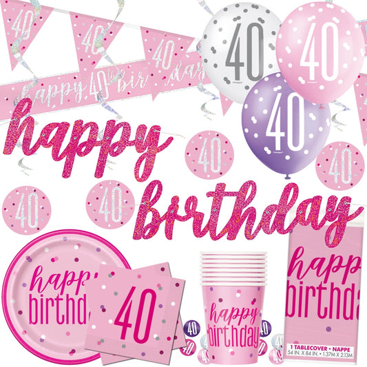 Glitz Pink 40th Birthday Decorations & Tableware