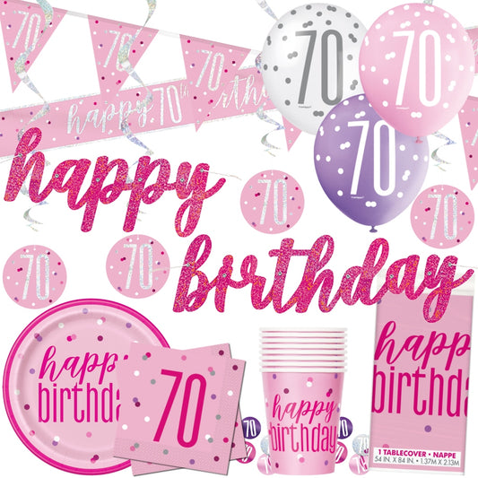 Glitz Pink 70th Birthday Decorations & Tableware