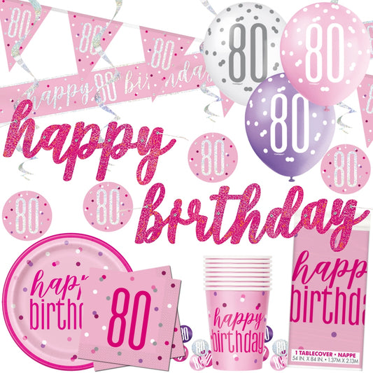 Glitz Pink 80th Birthday Decorations & Tableware