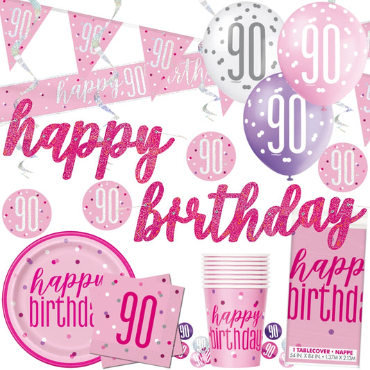 Glitz Pink 90th Birthday Decorations & Tableware