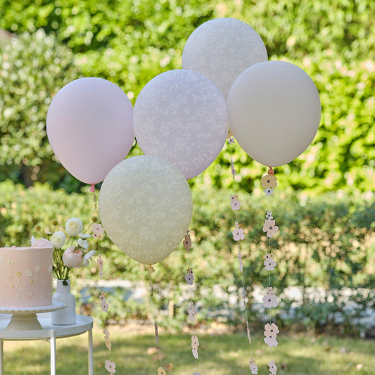 Pastel Flower Balloon Bundle with Floral Balloon Tails