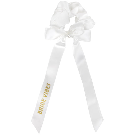 Bride Vibes White Hair Scrunchie with Pearl