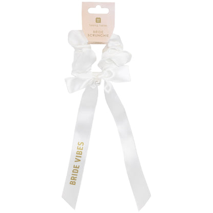 Bride Vibes White Hair Scrunchie with Pearl