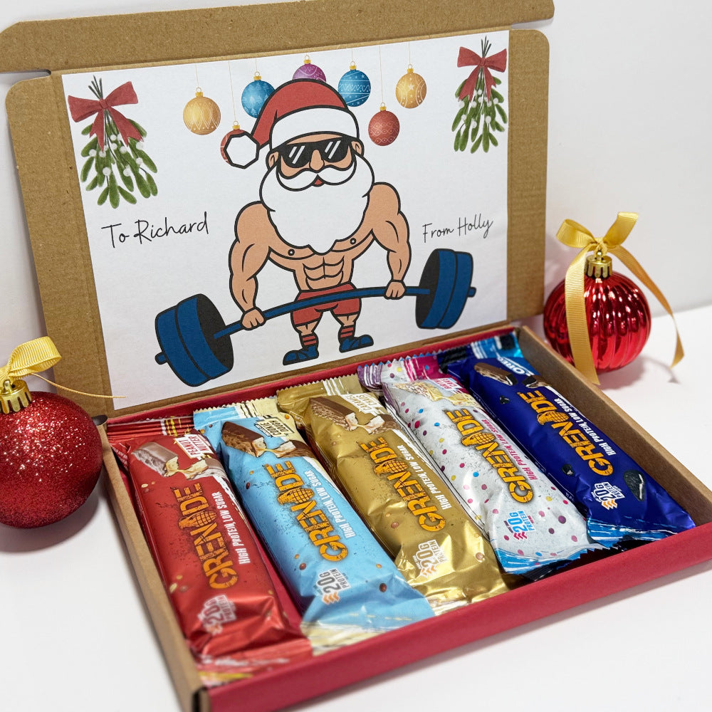 Personalised Christmas Protein Bars Gift Box for Men - 5 Grenade Bars