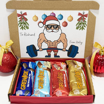 Personalised Christmas Protein Bars Gift Box for Men - 4 Grenade Bars