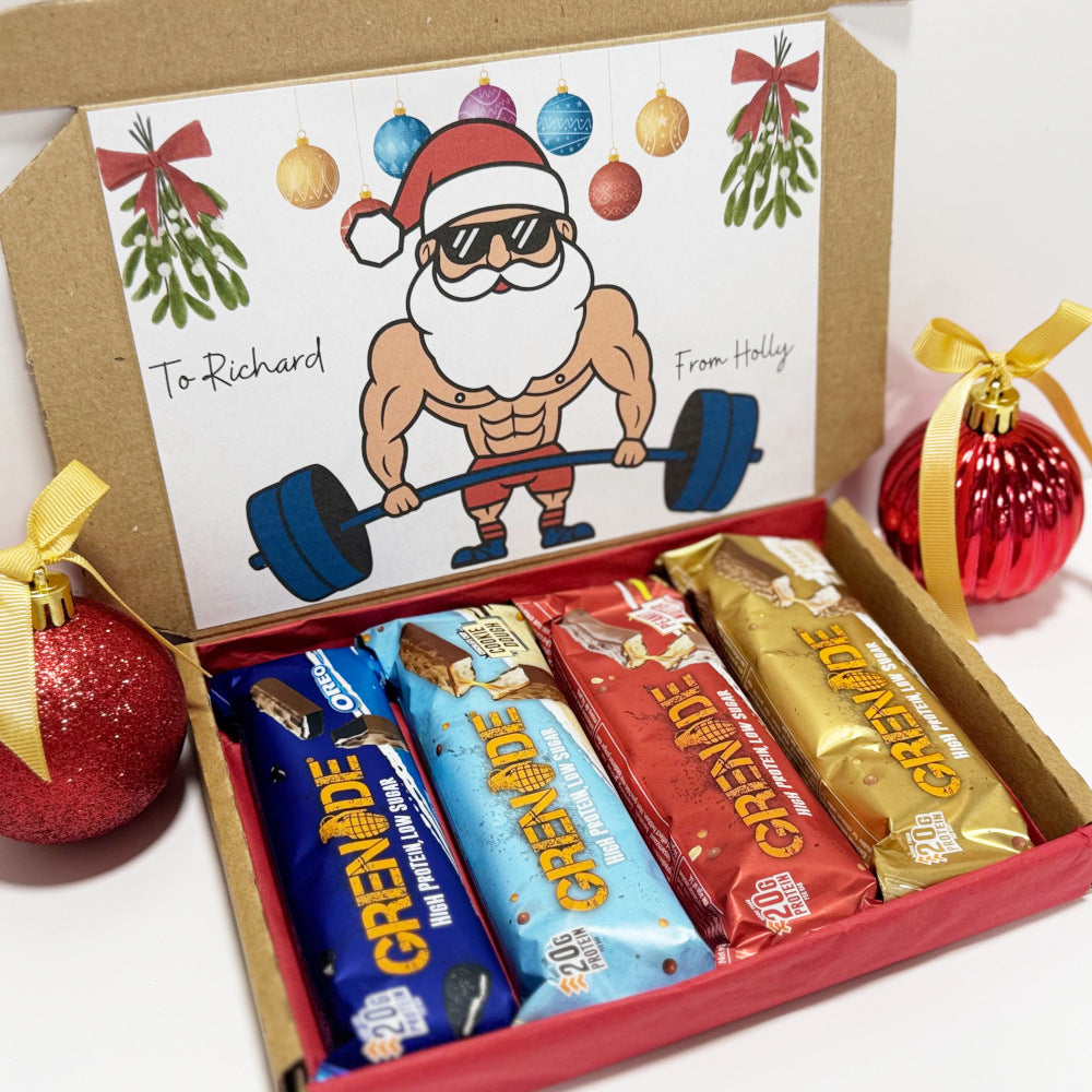 Personalised Christmas Protein Bars Gift Box for Men - 4 Grenade Bars
