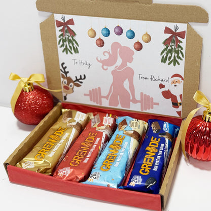 Personalised Christmas Protein Bars Gift Box for Women - 4 Grenade Bars