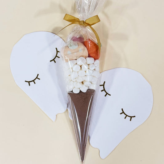 Pre Filled Halloween Hot Chocolate Cone - 1 Ghost, 1 Pumpkin Face, 1 Orange Pumpkin Marshmallows