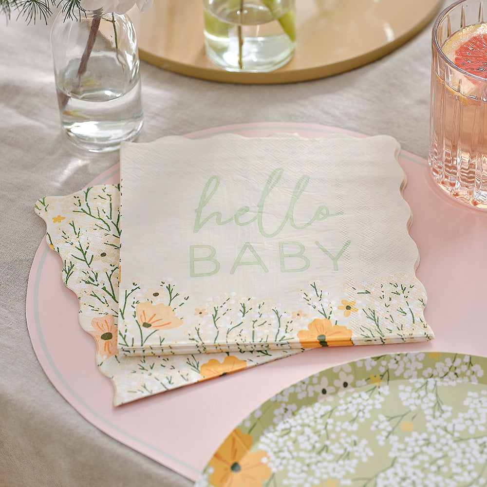 Hello Baby Floral Baby Shower Napkins