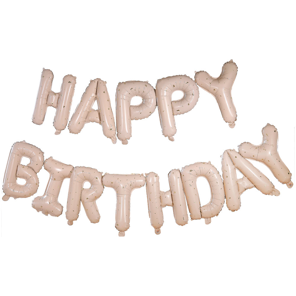 Nude and Gold Speckle Happy Birthday Balloon Bunting