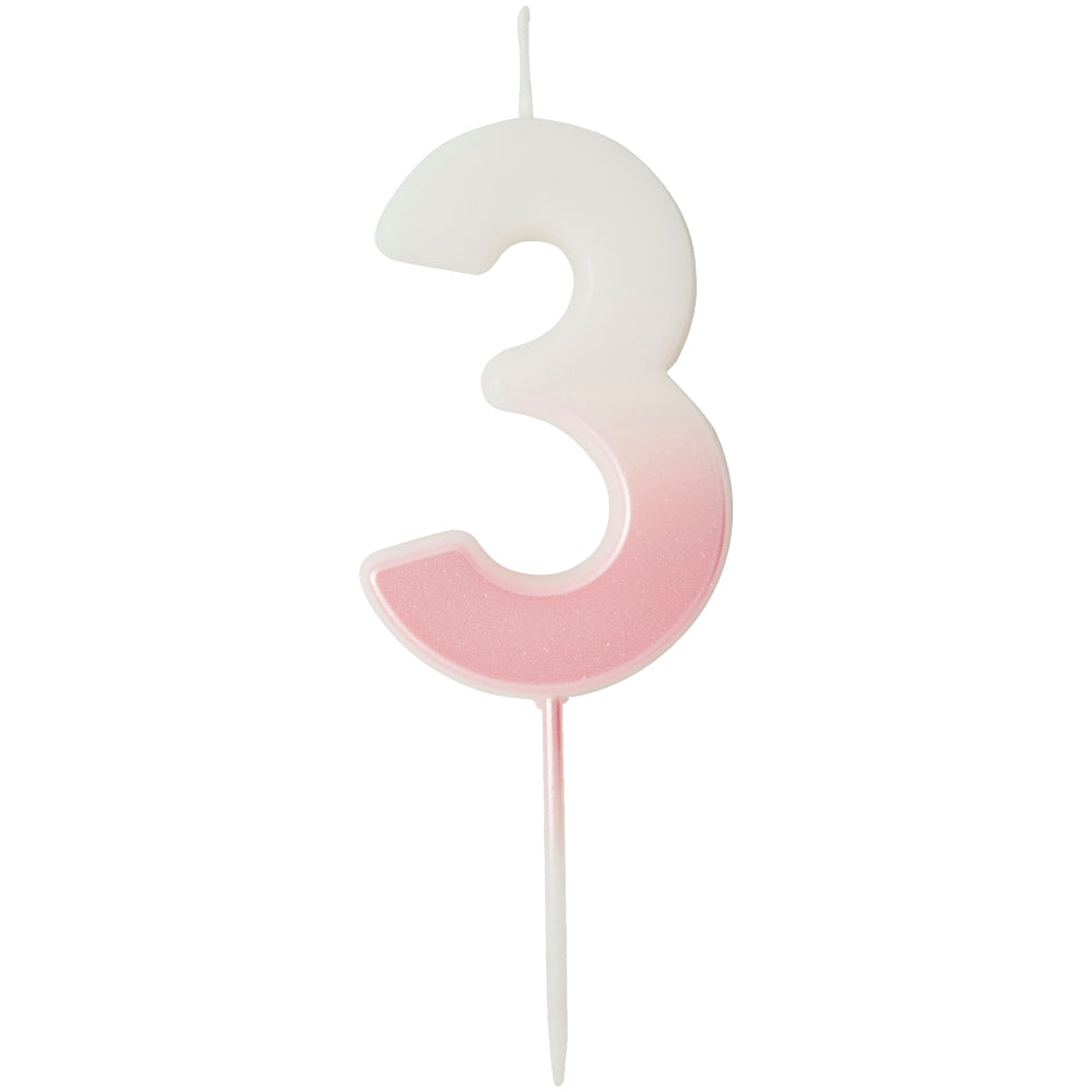 Pink Ombre Number 3 Candle