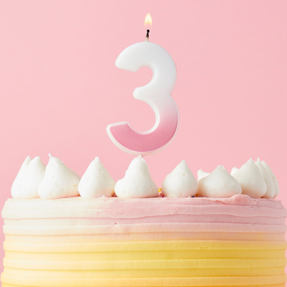 Pink Ombre Number 3 Candle