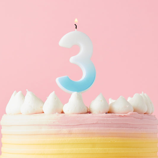 Blue Ombre Number 3 Candle