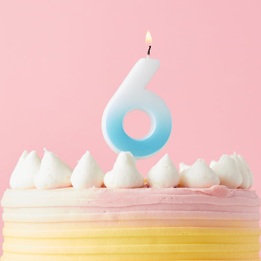 Blue Ombre Number 6 Candle