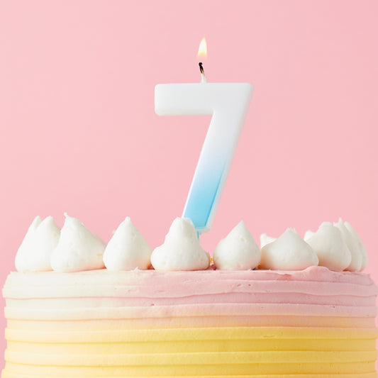 Blue Ombre Number 7 Candle