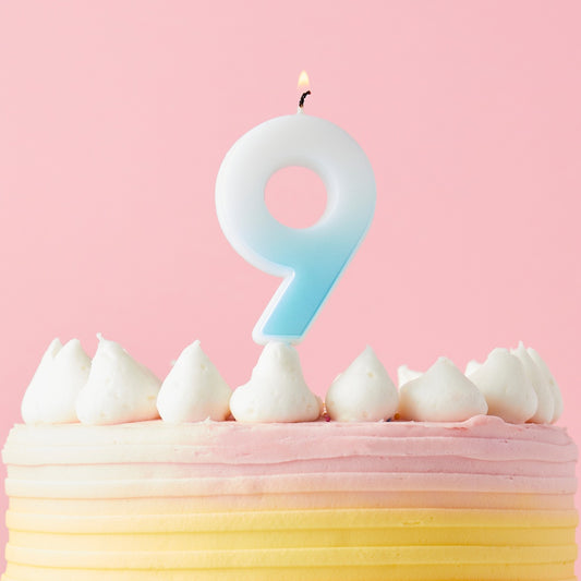 Blue Ombre Number 9 Candle