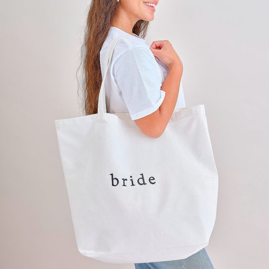 White Embroidered Bride Tote Bag