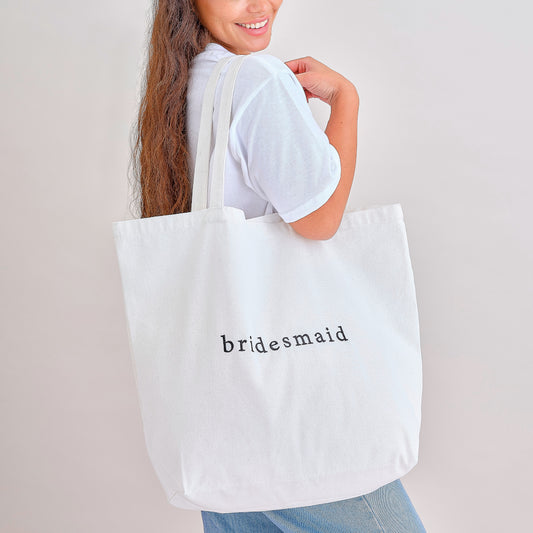 White Embroidered Bridesmaid Tote Bag