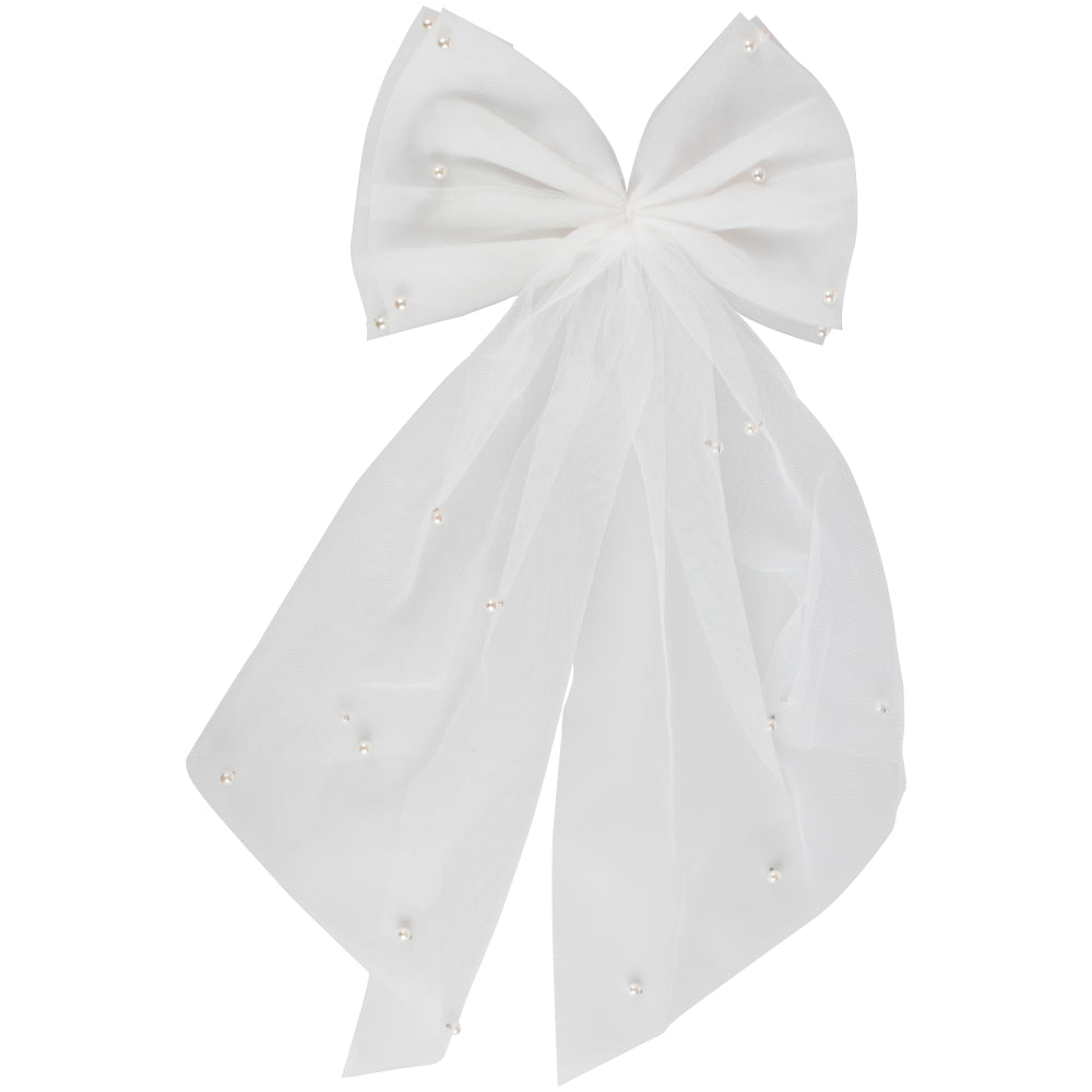 White Hair Bow with Pearls