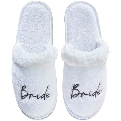 White Fluffy Bride Slippers