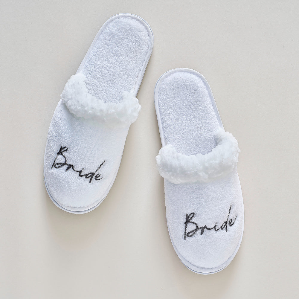 White Fluffy Bride Slippers