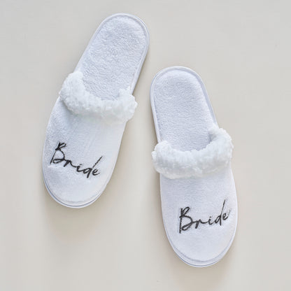 White Fluffy Bride Slippers