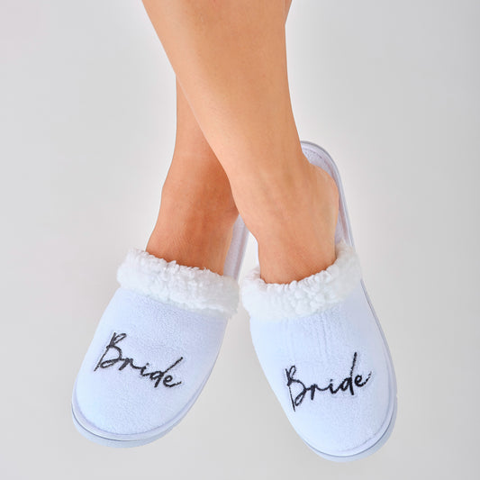 White Fluffy Bride Slippers