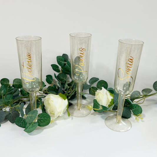 Personalised Gold Glitter Plastic Champagne Flute