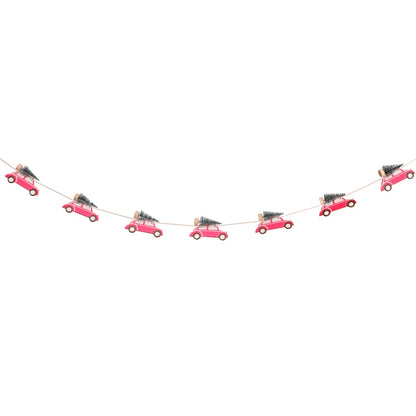 Wooden Car with Brush Tree Christmas Bunting