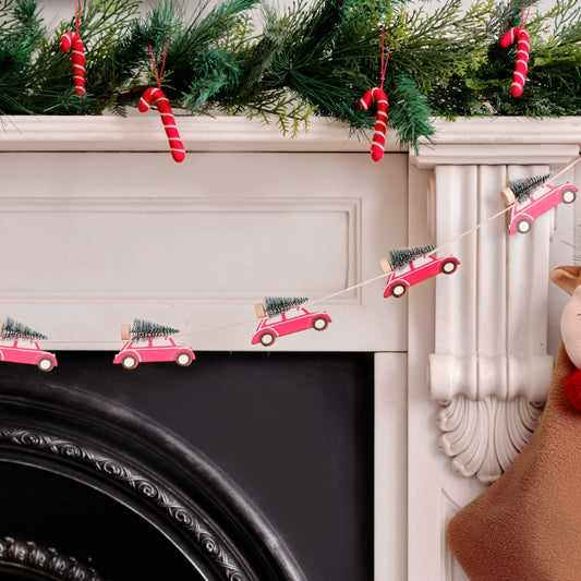 Wooden Car with Brush Tree Christmas Bunting