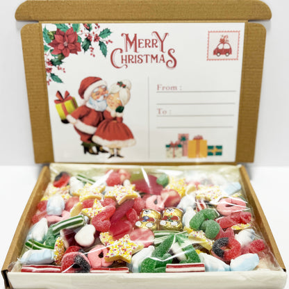 Personalised Christmas Mr & Mrs Santa Postcard Sweet Box