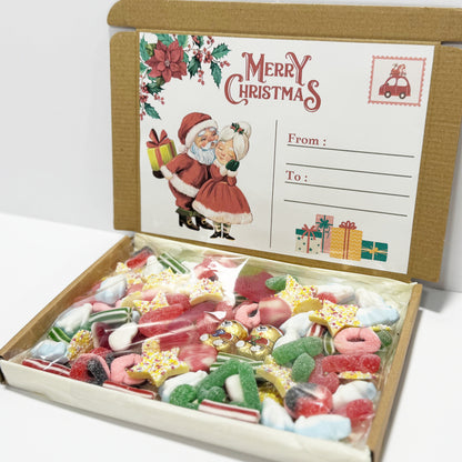 Personalised Christmas Mr & Mrs Santa Postcard Sweet Box