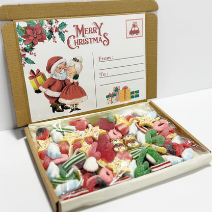 Personalised Christmas Mr & Mrs Santa Postcard Sweet Box