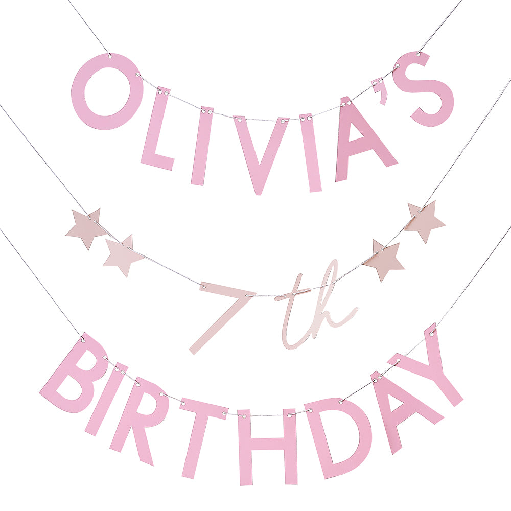 Customisable Name & Age Pink Birthday Bunting