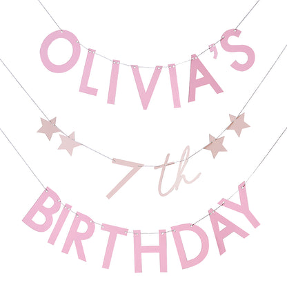 Customisable Name & Age Pink Birthday Bunting