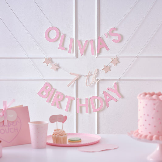 Customisable Name & Age Pink Birthday Bunting