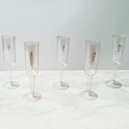 Personalised Gold Glitter Plastic Champagne Flute